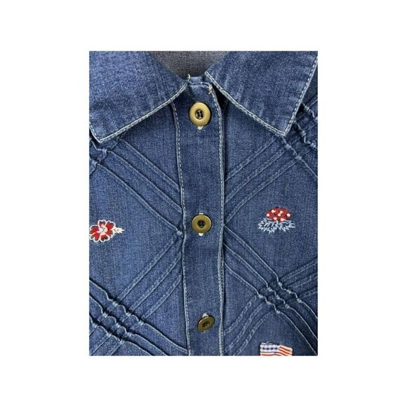 KORET City Blues Denim Shirt Beaded Embroidered US Flags Flowers Stars, Sz 20W - Picture 3 of 5